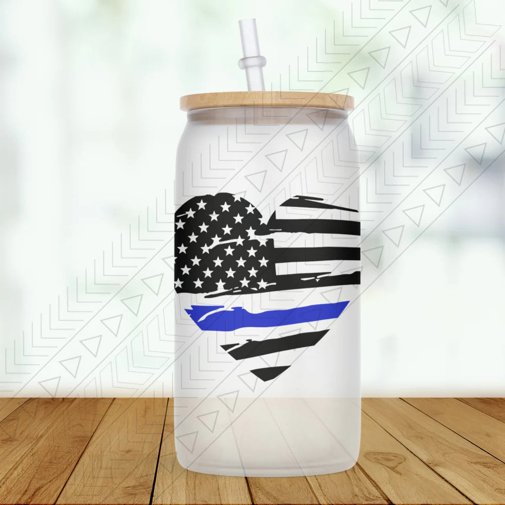Police Flag Heart Glass Can