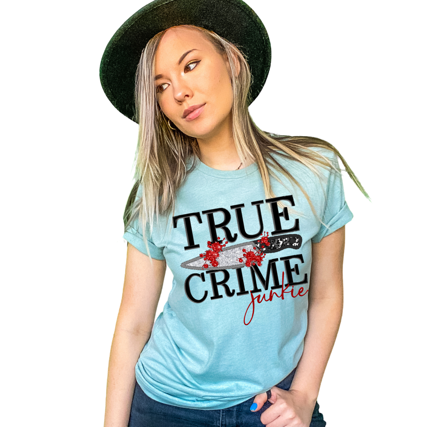 True Crime Junkie Black (faux embroidery)