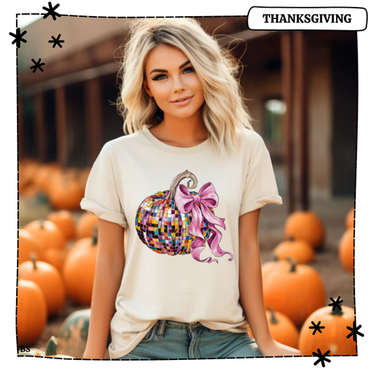 Coquette Pink Bow Disco Pumpkin