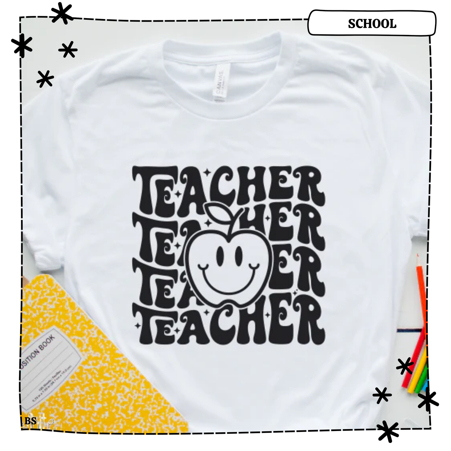 Stacked Teacher Apple Smile